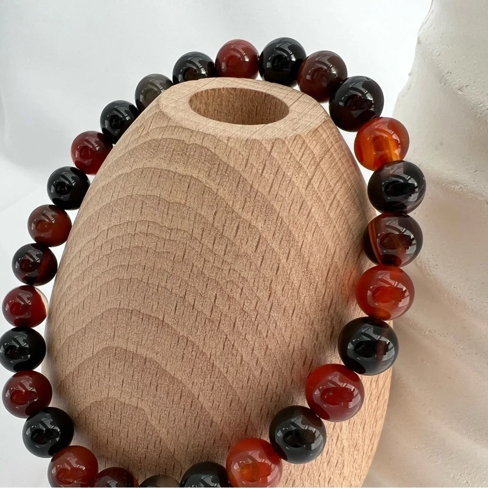 Autumn Colored Agate Beaded Stretch Bracelet